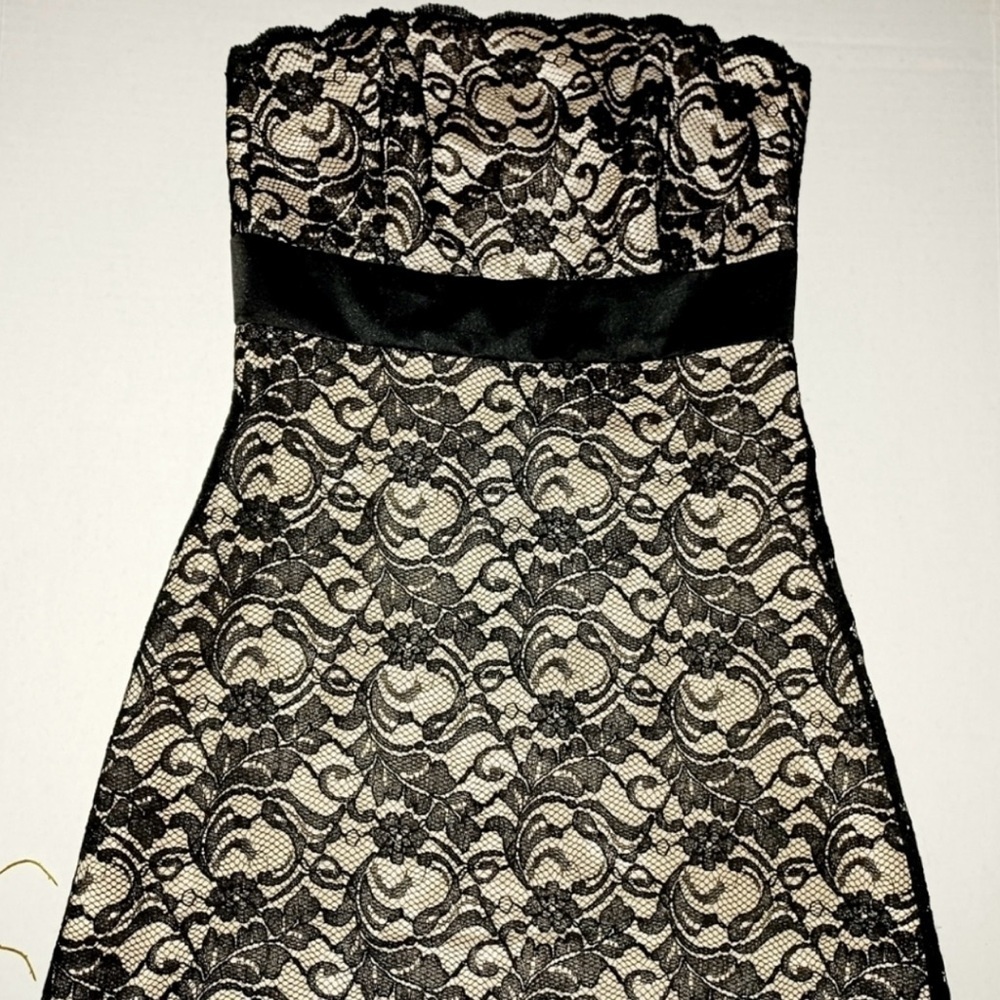 White House|Black Market Elegant Black Lace Strapless Dress Size 4 - Picture 4 of 14